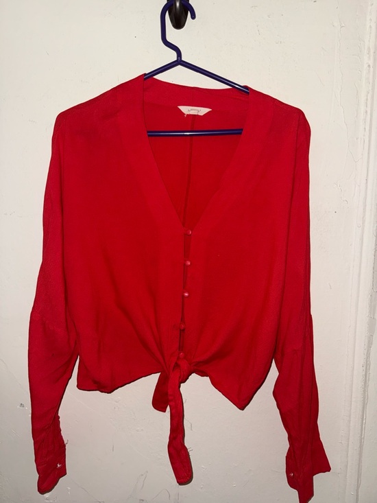 Sim & Sam Tops - Women's Red Tie-Front Blouse